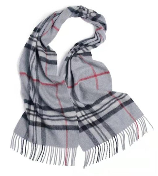 100% Lambswool Winter Checked Scarves For Men (0730) - Grey