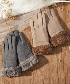 Ladies Gloves Fleece Lined Beige and Grey E002