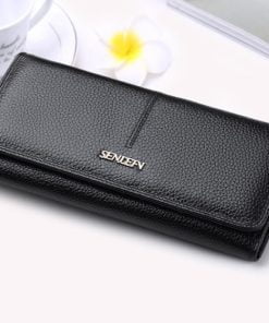 100% full leather Ladies Purses 5058 - Black