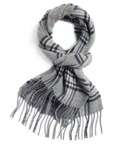 100% Lambswool Winter Checked Scarves For Men (0730) - Grey and Black
