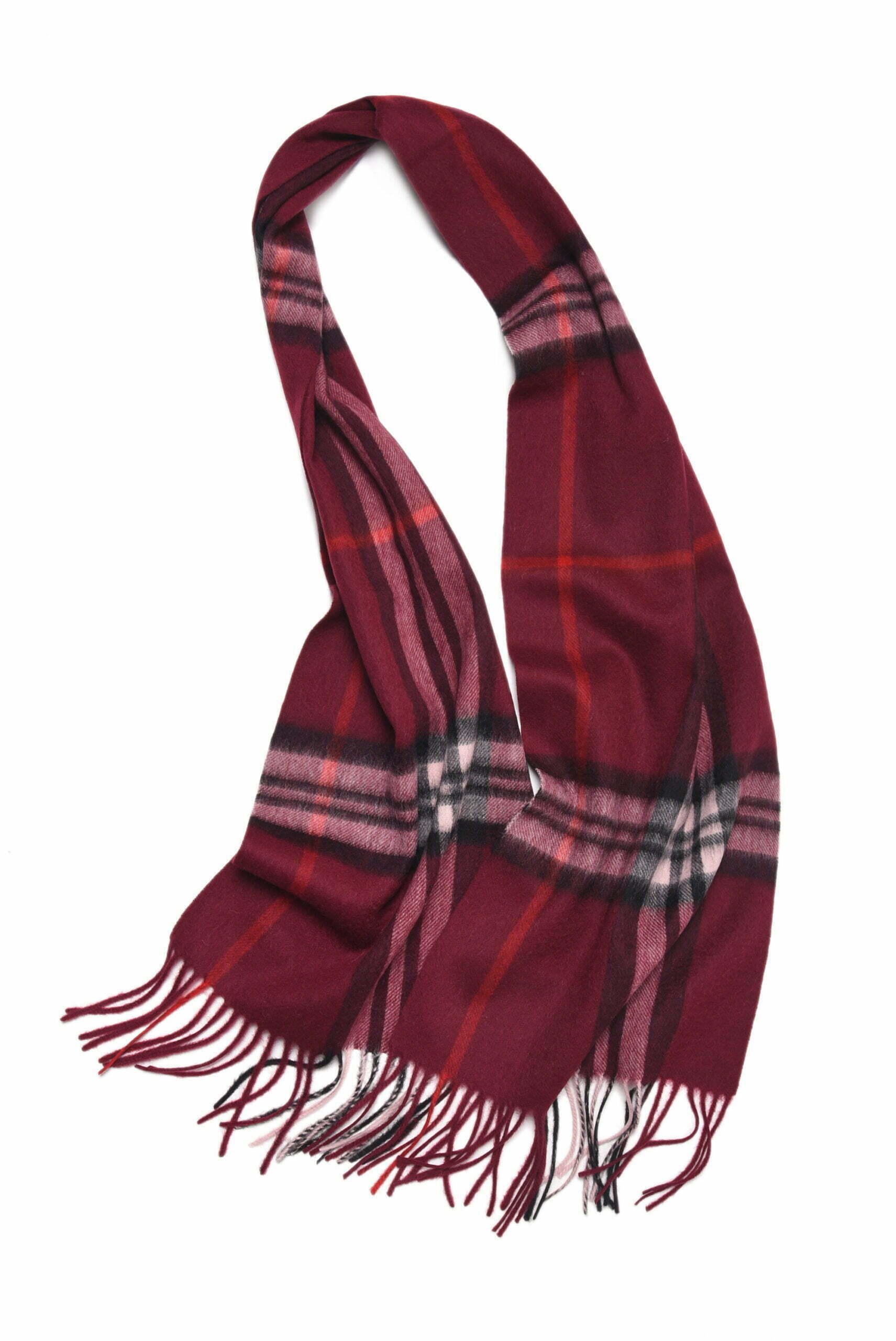 100% Lambwool Winter Checked Scarf For Men (0182) - Burgundy Wine