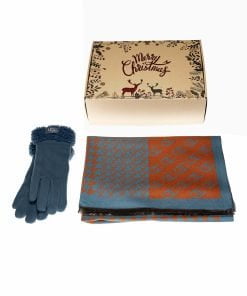 Christmas Gift Box Scarf and Gloves Peacock Blue and Orange 027