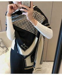 Designer Inspired H print Scarf D009 - Black