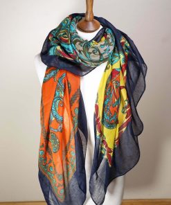 Printed Scarf B027 - Navy